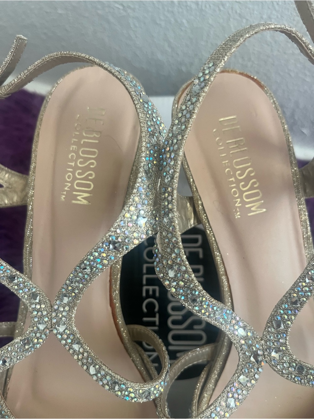De Blossom Collection Gold Crystal Slingback Kitten Heels - Picture 3 of 7